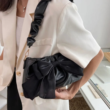 Women Trendy Bow Black White Handbags