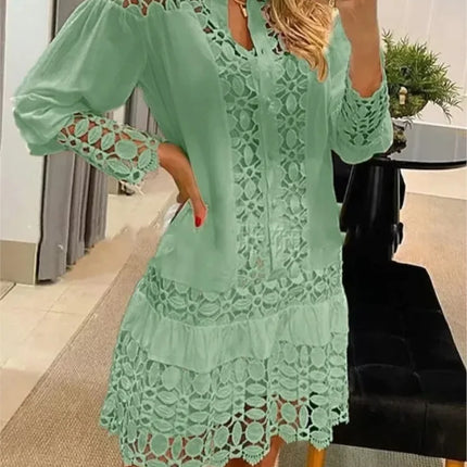 Women Long Solid Lace Party Dress