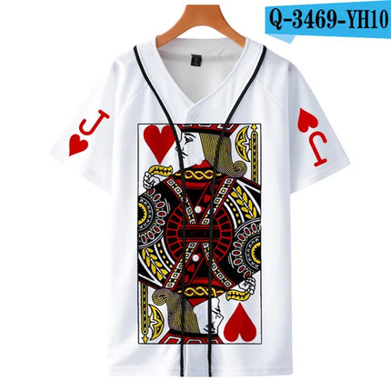 Men Poker Party 3D KING QUEEN Baseball Jersey Summer Tees