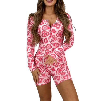 Women Heart Print Playsuits Long Romper