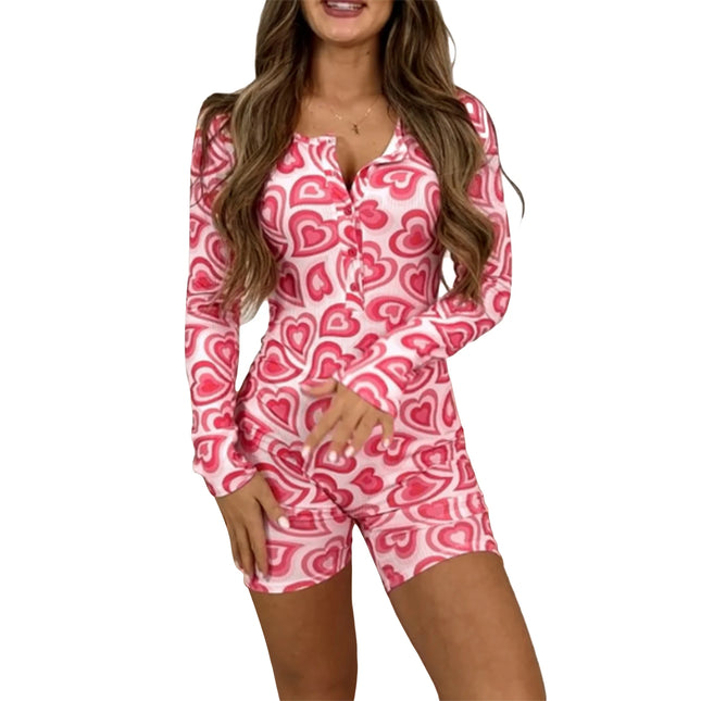 Women Heart Print Playsuits Long Romper