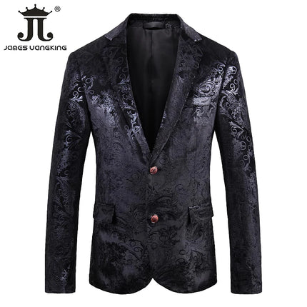 Men Velvet Silver Blue Business Formal Blazers.