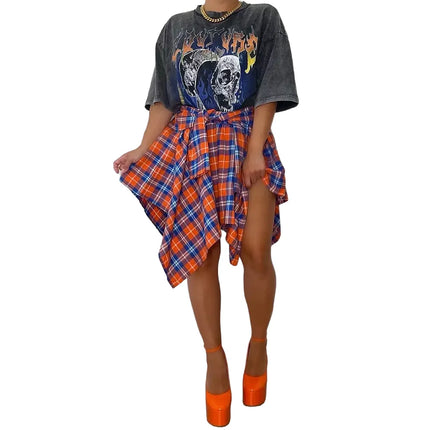 Women High Waist Plaid Mini Irregular Skirts