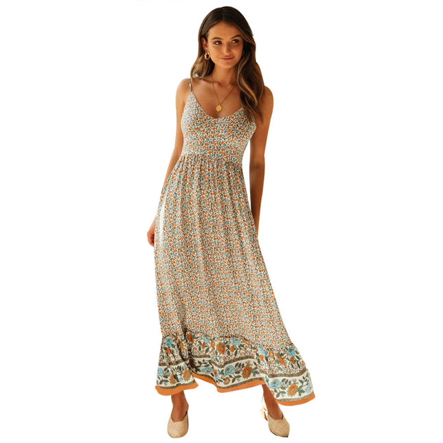 Women Bohemian Halter Floral Swing Dress