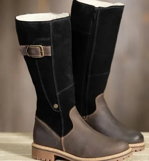 Women Warm Leather Western Fashion Heel Boots