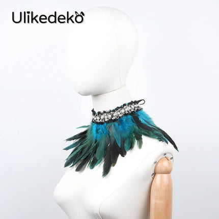 Women Gothic Feather Party Choker Necklace