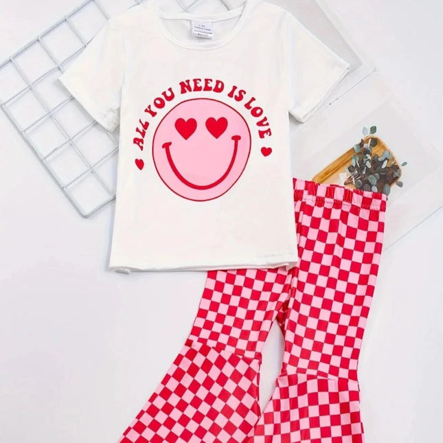 Baby Girl Vintage Smiley Face Graphic Tee Flare Pants Set