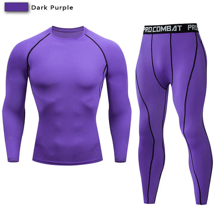 Men Solid Purple Black Compression Fitness Sets