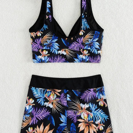 Women Floral Print High Waist 2pc Swimwear Shorts Set