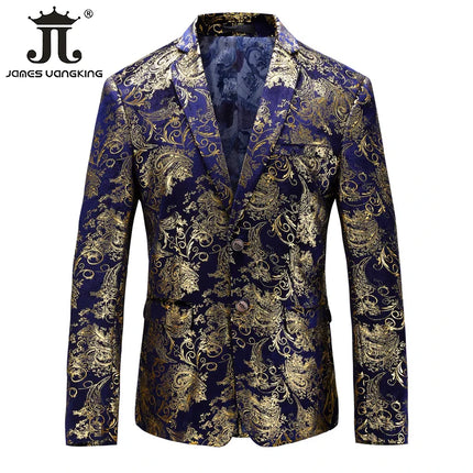 Men Velvet Silver Blue Business Formal Blazers.