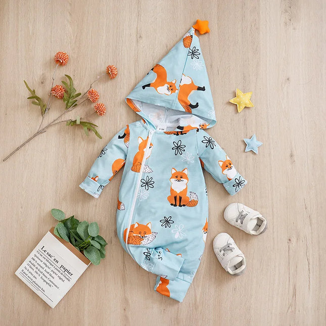 Baby Boy Blue Fox Animal Jumpsuit Rompers