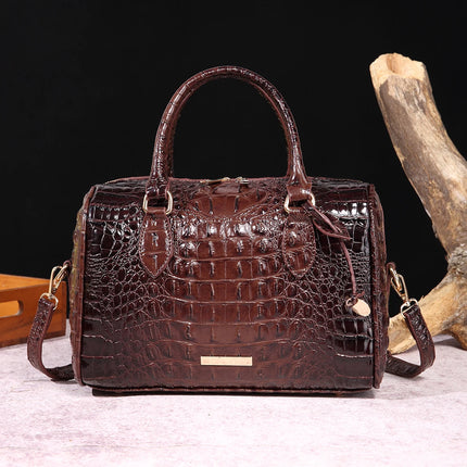 Women Crocodile Embossed Boston Satchel Handbag