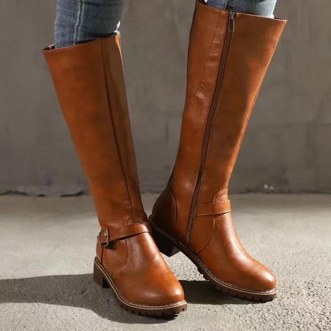 Women Knee High Low Heel Western Boots