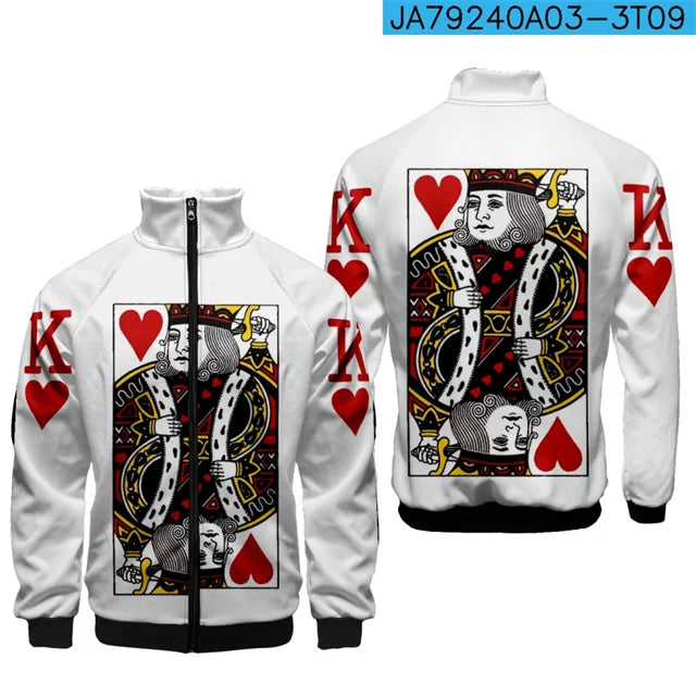 King Queen Couple Matching 3D Stand Collar Hoodies