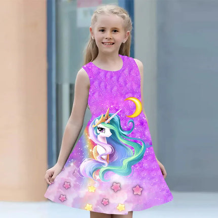 Girl 2-7T Casual Sleeveless Unicorn Cartoon Party Dress