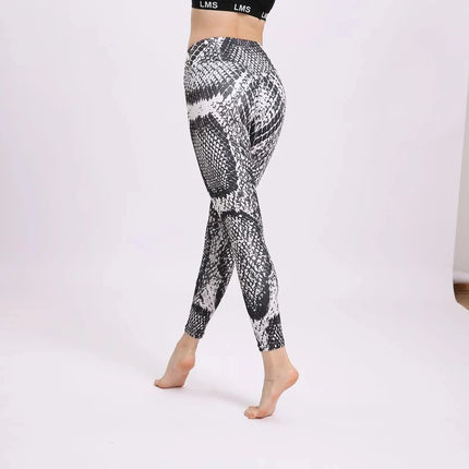 Women Snakeskin Elastic 3D Fitness Leggings