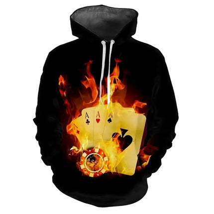 Men Hot 3D Poker Ace Spades Party Hoodies