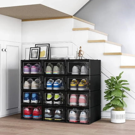 Shoe Organizer Black Stackable 12 pack Storage Bins