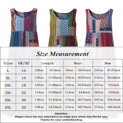 Women Vintage Bohemian Sleeveless Patchwork Dress