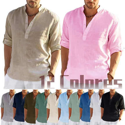 Men Solid Long Linen Casual Shirts