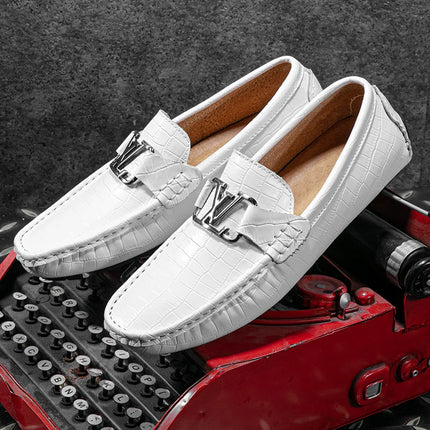 Men Leather Business Casual Crocodile-Pattern Loafers