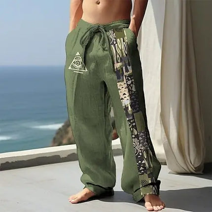 Men Geometric Plaid Pattern Beach Pants