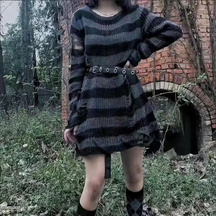 Women Striped Punk Gothic Sweater Tops