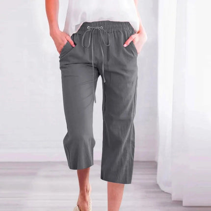 Women Classic Solid Color Linen Capris