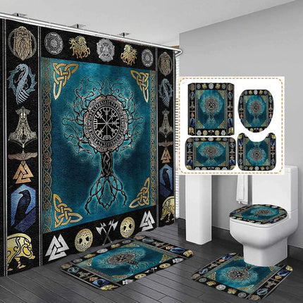 Home Viking Celtic Mythology Nordic Bathroom Shower Curtain Set