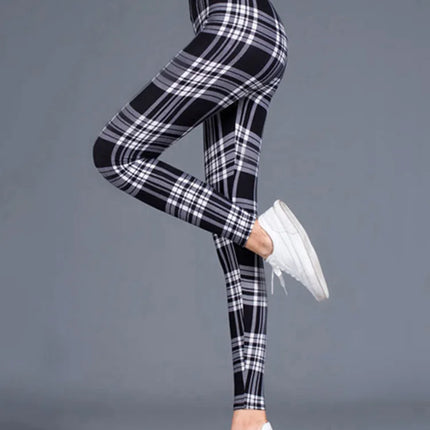 Women High-Elasticity Plaid Fitness Leggings