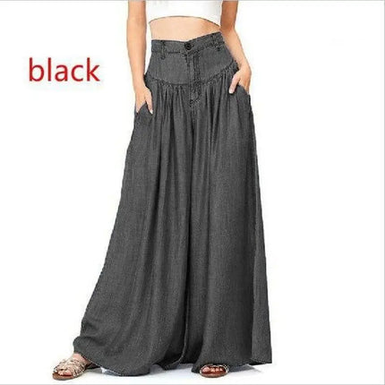 Women Blue Black Linen Flare Jeans