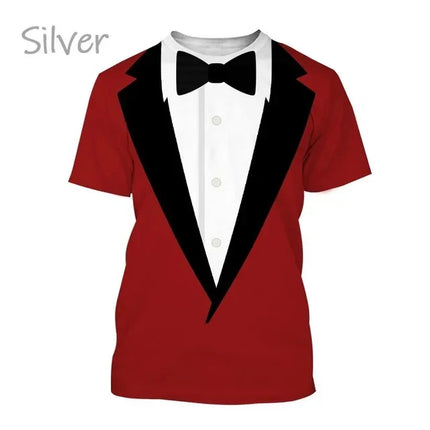 Men Funny 3D Tuxedo Graphic Bow Shirts