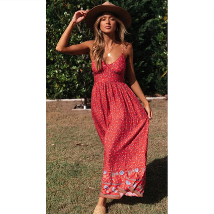 Women Bohemian Halter Floral Swing Dress