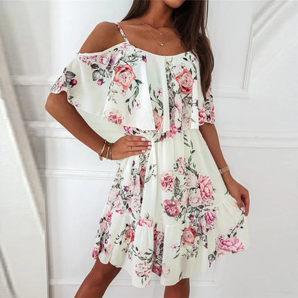 Women Floral Summer Spaghetti Chiffon Dress