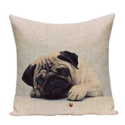 Pug Dog Linen Throw Pillow Cover Decor