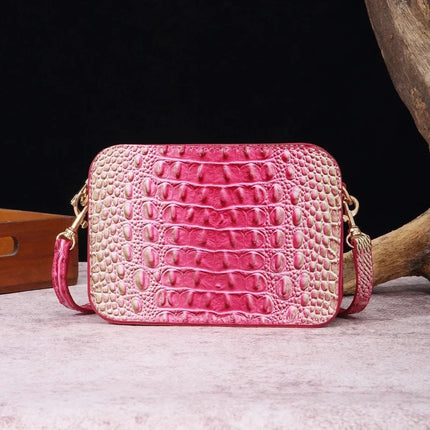 Women Pink Embossed Crocodile Satchel Purse