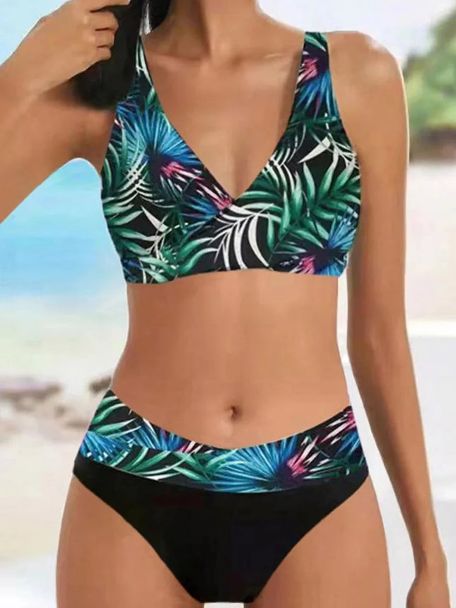 Women Stripe V Gradient Halter Bikini Set.