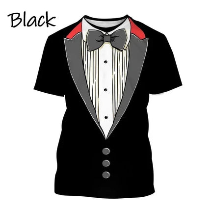 Men Funny 3D Tuxedo Graphic Bow Shirts