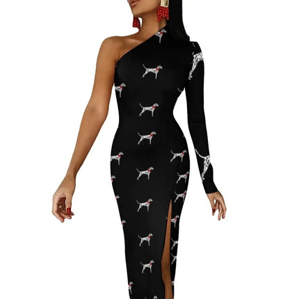 Women Dalmatian Animal Spotted Black Maxi Dress