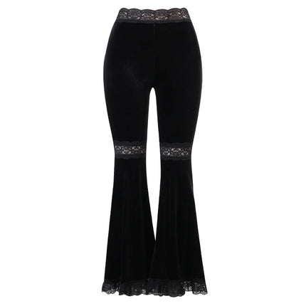 Women Black Gothic y2k Lace Flare Pants