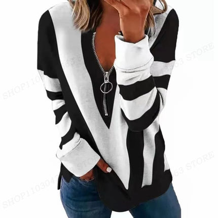 Women Striped Star Open Zip Sweaters