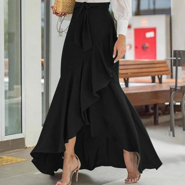 Women High Waist Irregular Hem Maxi Skirt