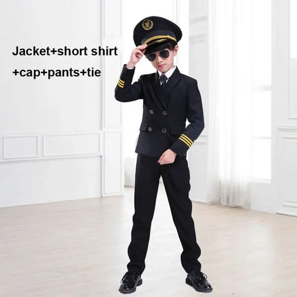 Kids Pilot Costumes Girl Flight Attendant Set