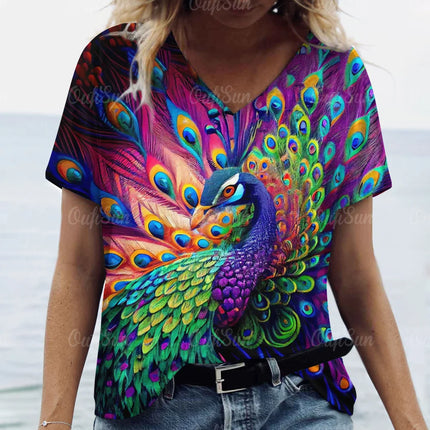 Women 3D Fashion Peacock Animal Summer Tees