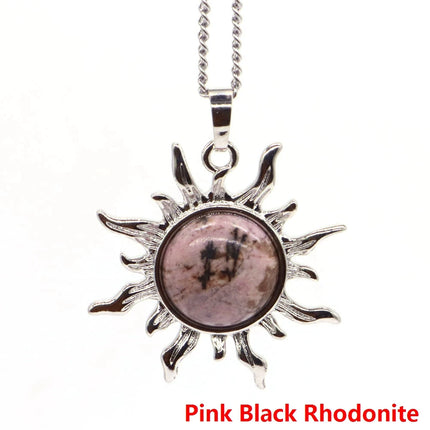 Women Bohemian Sun Flower Natural Amethyst Pendant