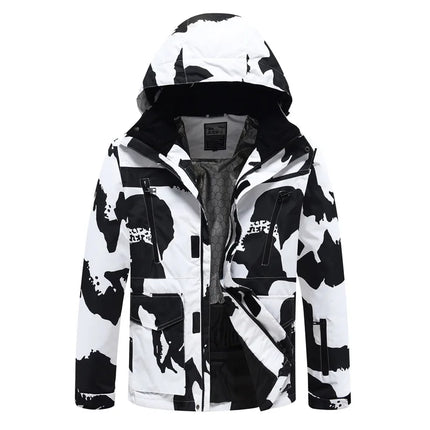 Women Tie-Dye Blue Hooded Ski Snowboarding Jacket