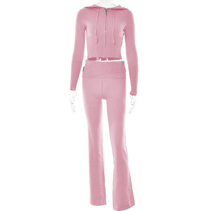 Women Knitted 2pc Pink Long Tracksuit