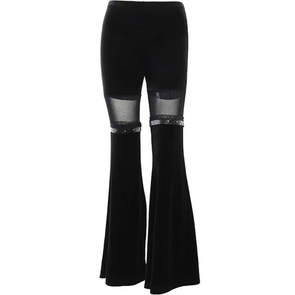 Women Black Gothic y2k Lace Flare Pants