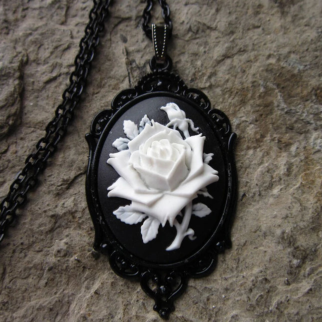 Women Gothic Rose Cameo Necklace