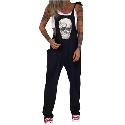 Women Cartoon Skull Casual Overall Romper